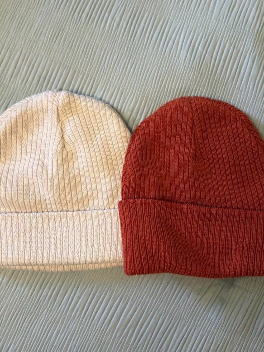 wonder nation Ribbed Knit Beanie Set in Cream and Rust